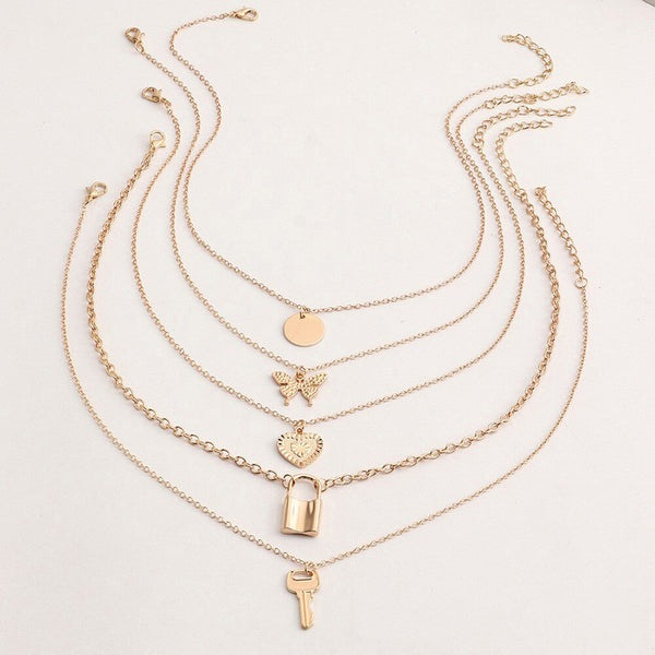 Gold Plated Gold-Toned Trending Necklaces Pack of 5 For Women