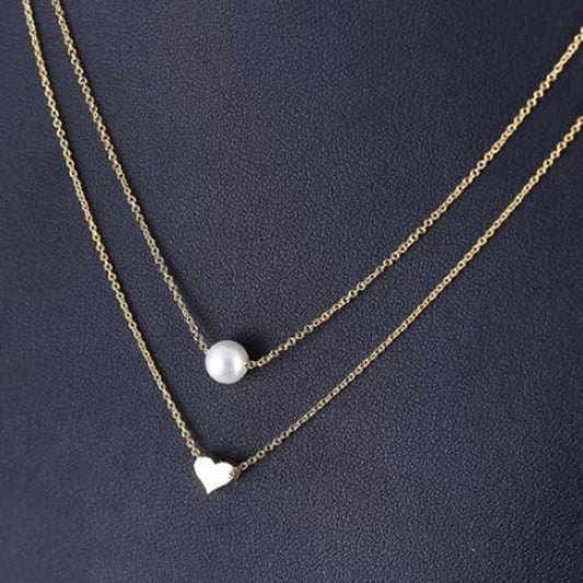 White Gold Plated Gold Toned Pearl with a Heart Layered Necklace For Women