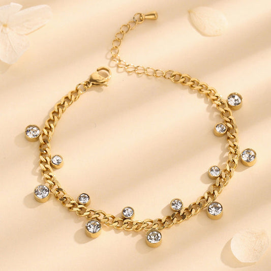 Gold Plated Stainless Steel Anti Tarnish Crystal Accents Dainty Wraparound Bracelet