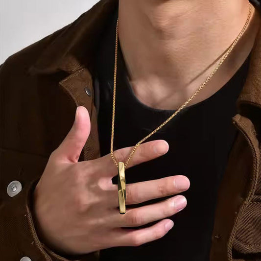 Gold Plated Stainless Steel Anti Tarnish Twisted Bar Shaped Hip Hop Party Pendant For Men