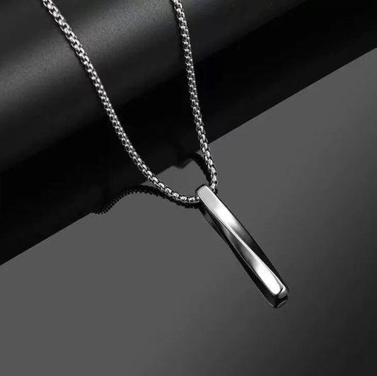 Silver Plated Stainless Steel Anti Tarnish Twisted Bar Shaped Hip Hop Party Pendant