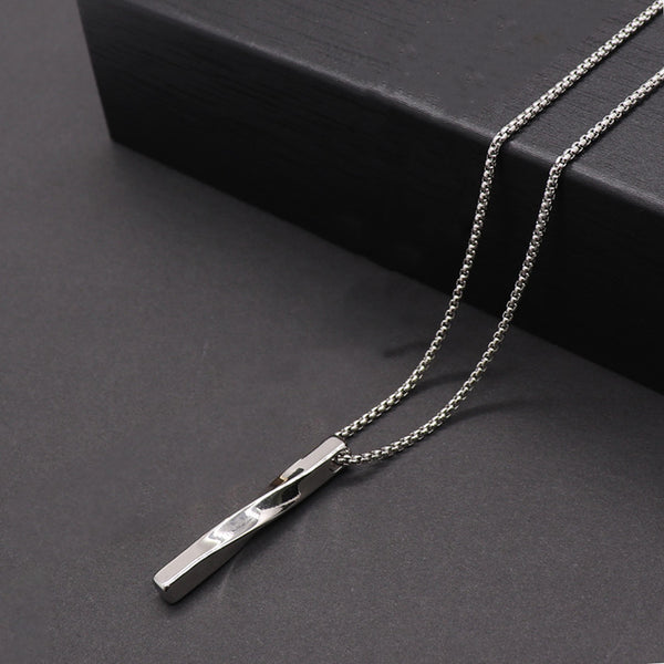Silver Plated Stainless Steel Anti Tarnish Twisted Bar Shaped Hip Hop Party Pendant