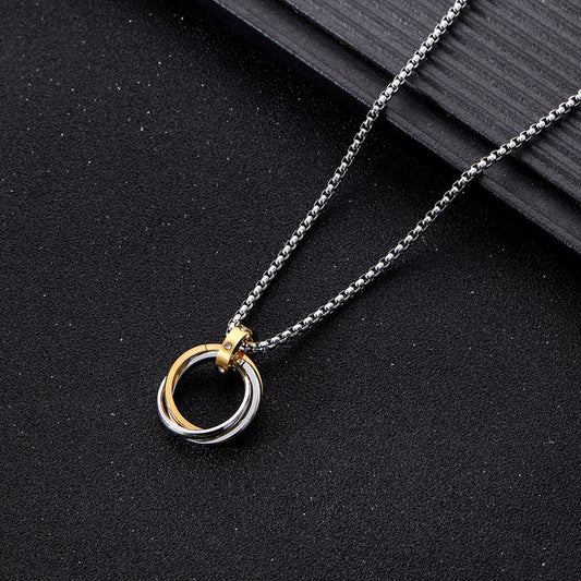 Silver Plated Stainless Steel Anti Tarnish Triple Rings Circular Pendant For Men