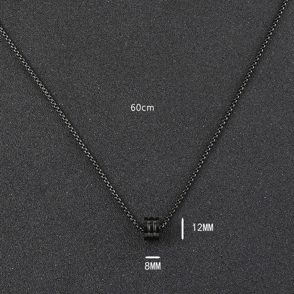 Black Silver Plated Stainless Steel Anti Tarnish Triple Linked Rings Black Circular Pendant