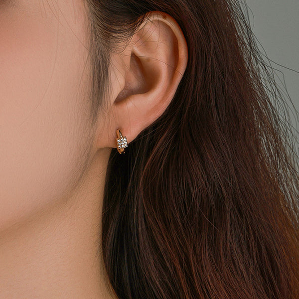 Gold-Plated Gold Toned Contemporary Square Shaped AD Studded Hoop Earrings