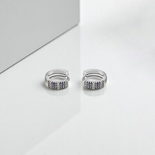 Jewelry Silver-Plated Multicolour Silver Toned AD Studded Contemporary Hoop Earrings