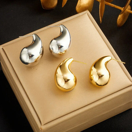 Gold & Silver Plated Glossy Chunky Dome Drop Earrings