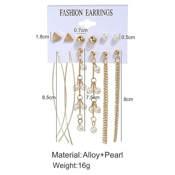 Gold Plated Set of 6 Stud and Drop Earrings For Women