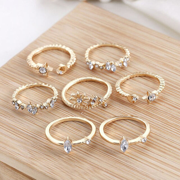 Gold Plated Stackable Moon-Star Rings Set of 7 For Women
