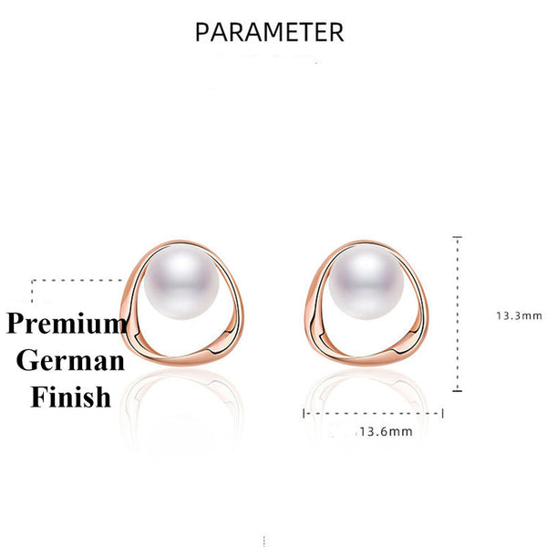 Rose Gold Plated Triangle Shaped Pearl Studded Korean Stud Earrings