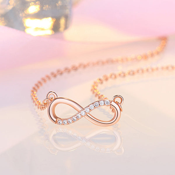 Rose Gold Plated American Diamond Studded Infinity Shape Korean Pendant
