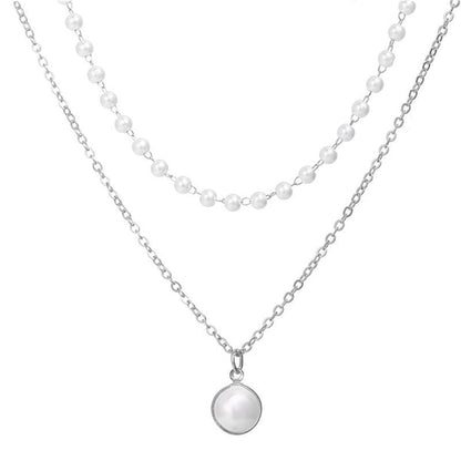 Pearl Studded Silver Plated Double Layer Necklace Jewellery