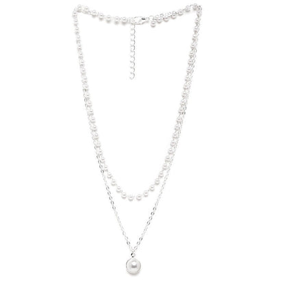 Pearl Studded Silver Plated Double Layer Necklace Jewellery