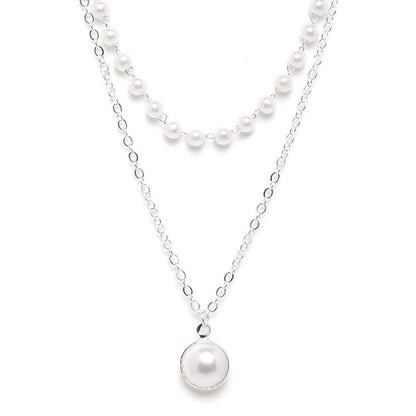 Pearl Studded Silver Plated Double Layer Necklace Jewellery