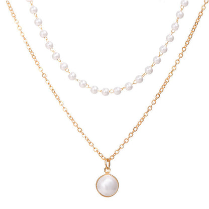 Pearl Studded Gold Plated Double Layer Necklace Jewellery
