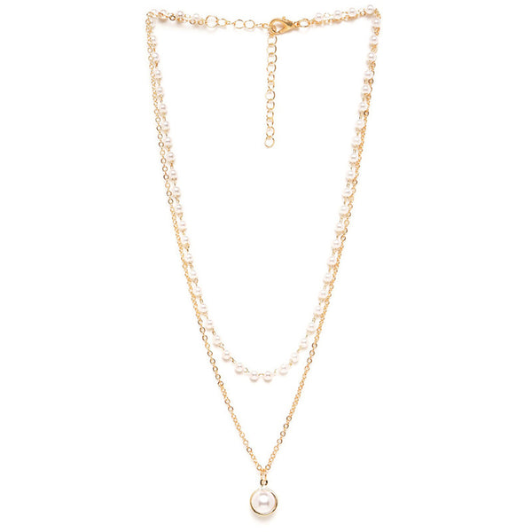 Pearl Studded Gold Plated Double Layer Necklace Jewellery