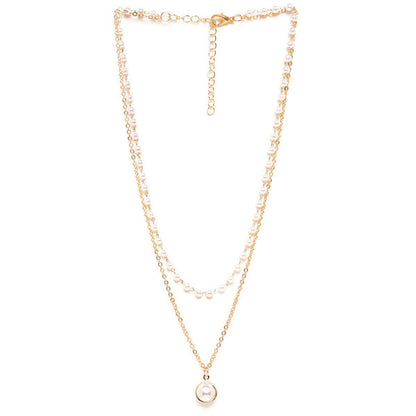 Pearl Studded Gold Plated Double Layer Necklace Jewellery