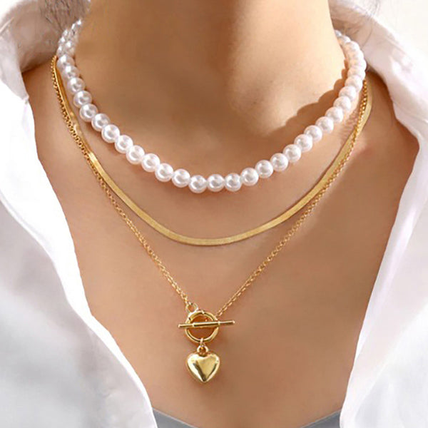 White Gold Plated Heart inspired Pearl Necklace For Women