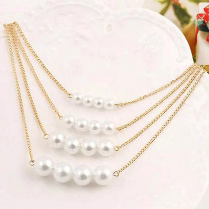White Gold Plated Pearl Studded Multi-Strand Layered Necklace For Women