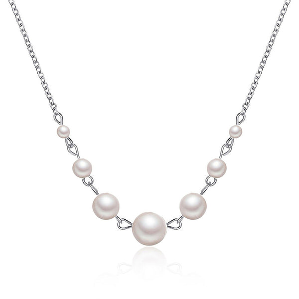 White Silver Plated Pearl Studded Contemporary Necklace For Women
