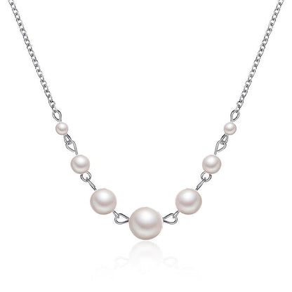 White Silver Plated Pearl Studded Contemporary Necklace For Women