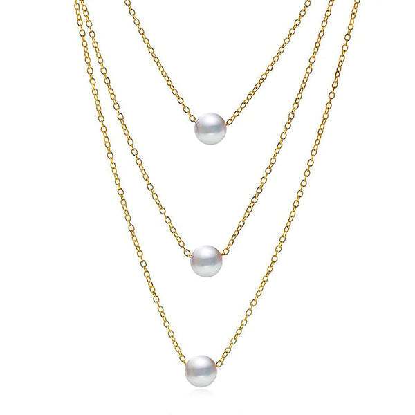 White Gold Plated Pearl Studded Layered Necklace For Women