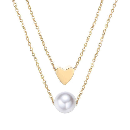 White Gold Plated Gold Toned Pearl with a Heart Layered Necklace For Women