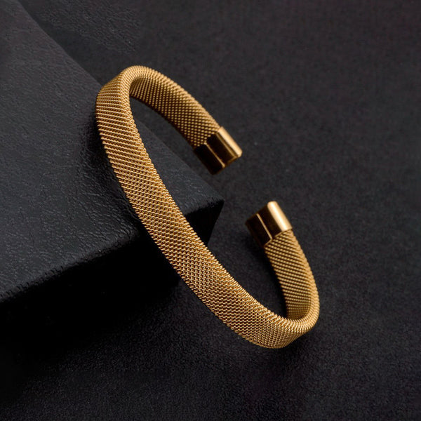 Gold Plated Stainless Steel Anti Tarnish Mesh Statement Cuff Bracelet For Men