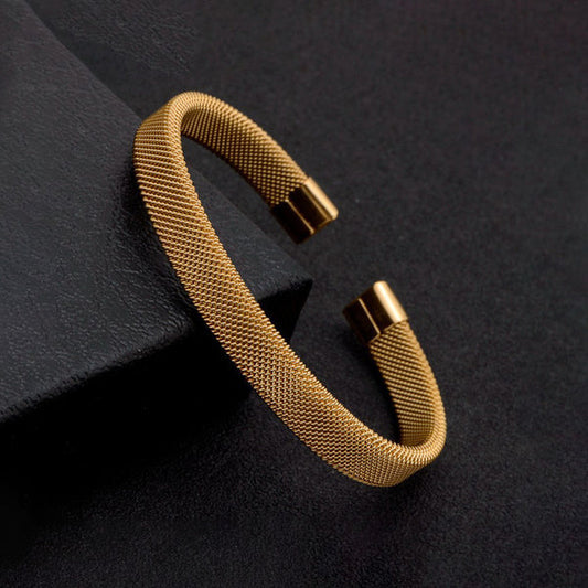 Gold Plated Stainless Steel Anti Tarnish Mesh Statement Cuff Bracelet For Men