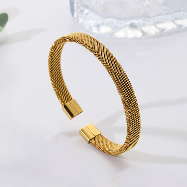 Gold Plated Stainless Steel Anti Tarnish Mesh Statement Cuff Bracelet For Men