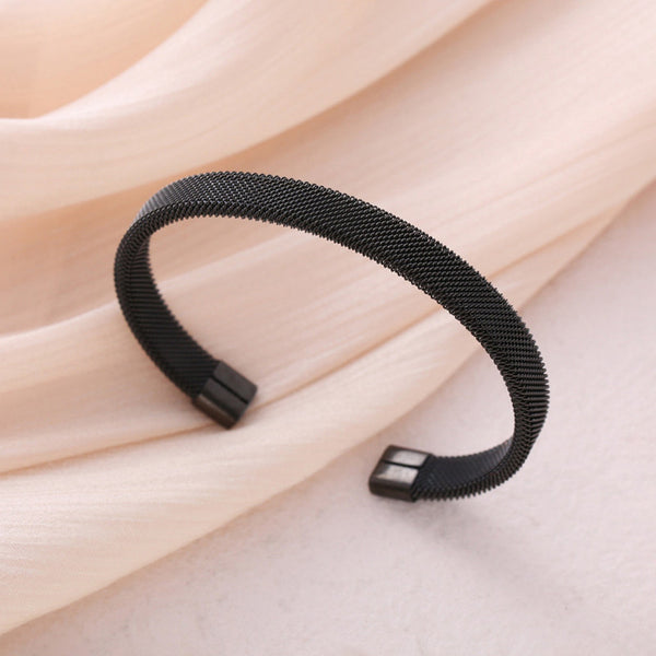 Black Silver Plated Stainless Steel Anti Tarnish Mesh Statement Cuff Bracelet For Men