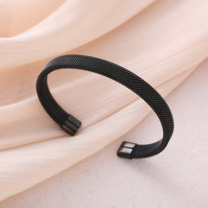 Black Silver Plated Stainless Steel Anti Tarnish Mesh Statement Cuff Bracelet For Men