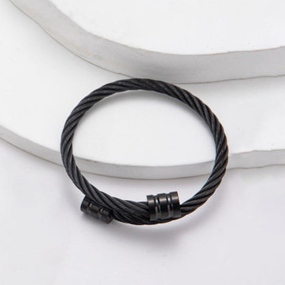 Black Silver Plated Stainless Steel Anti Tarnish Rope Design Cuff Bracelet For Men