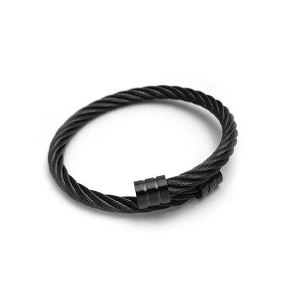 Black Silver Plated Stainless Steel Anti Tarnish Rope Design Cuff Bracelet For Men