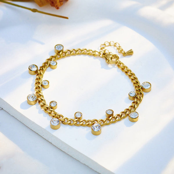 Gold Plated Stainless Steel Anti Tarnish Crystal Accents Dainty Wraparound Bracelet