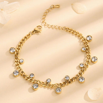 Gold Plated Stainless Steel Anti Tarnish Crystal Accents Dainty Wraparound Bracelet