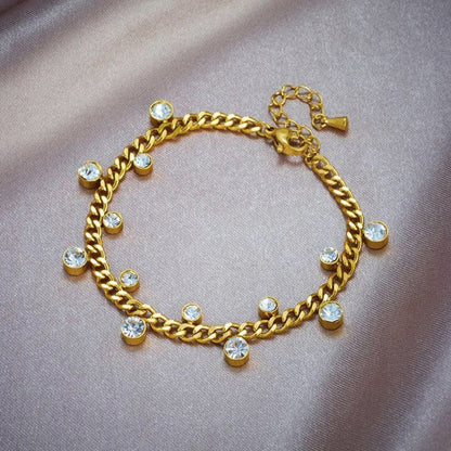 Gold Plated Stainless Steel Anti Tarnish Crystal Accents Dainty Wraparound Bracelet