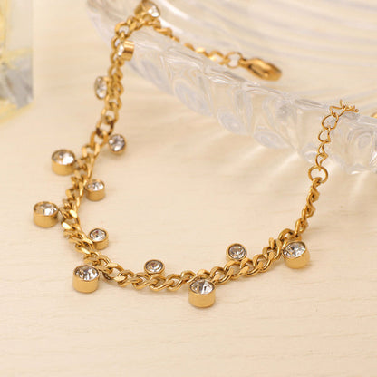 Gold Plated Stainless Steel Anti Tarnish Crystal Accents Dainty Wraparound Bracelet