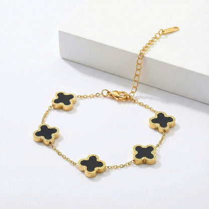 Stainless Steel Anti-Tarnish Clover Mother of Pearl Link Bracelet For Women