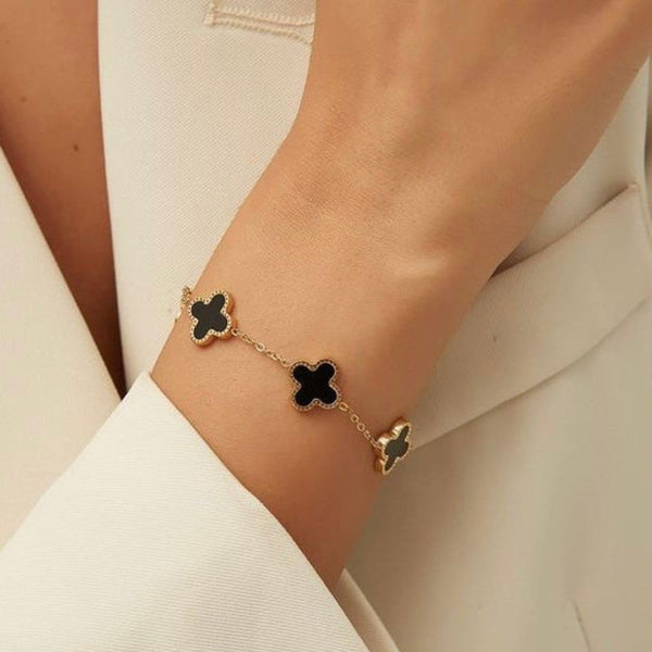 Stainless Steel Anti-Tarnish Clover Mother of Pearl Link Bracelet For Women