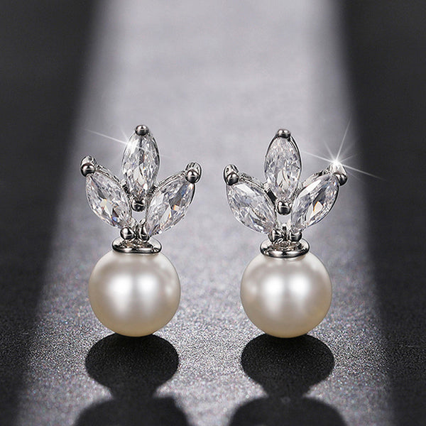 Silver Plated Anti Tarnish American Diamond Studded Pearl Drop Korean Earrings