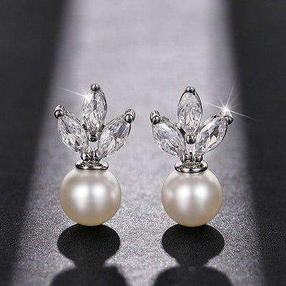 Silver Plated Anti Tarnish American Diamond Studded Pearl Drop Korean Earrings