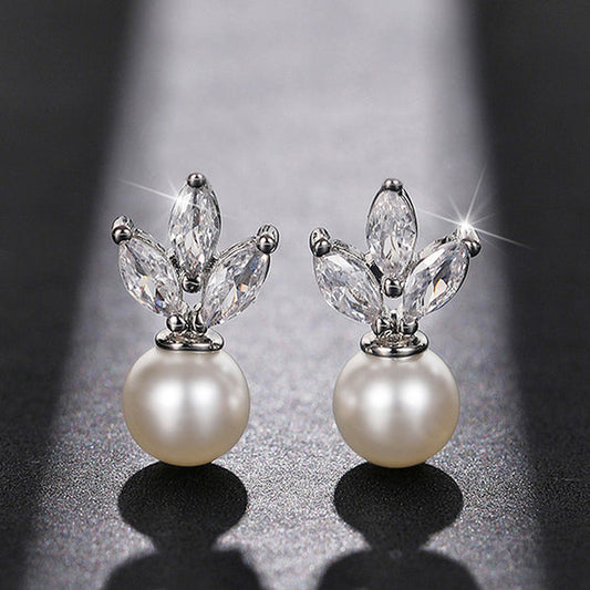 Silver Plated Anti Tarnish American Diamond Studded Pearl Drop Korean Earrings