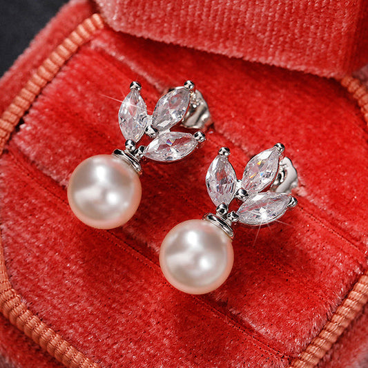 Silver Plated Anti Tarnish American Diamond Studded Pearl Drop Korean Earrings