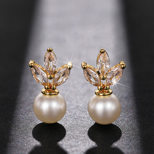 Gold Plated American Diamond Studded Pearl Drop Korean Earrings