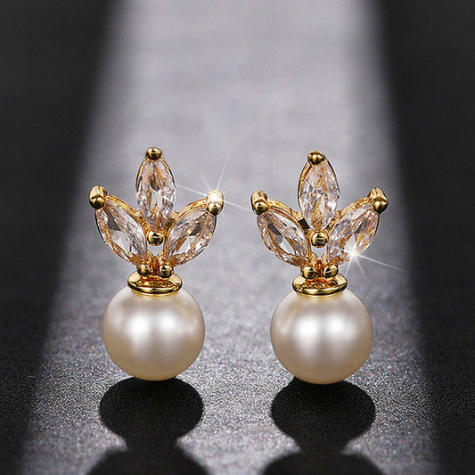 Gold Plated American Diamond Studded Pearl Drop Korean Earrings