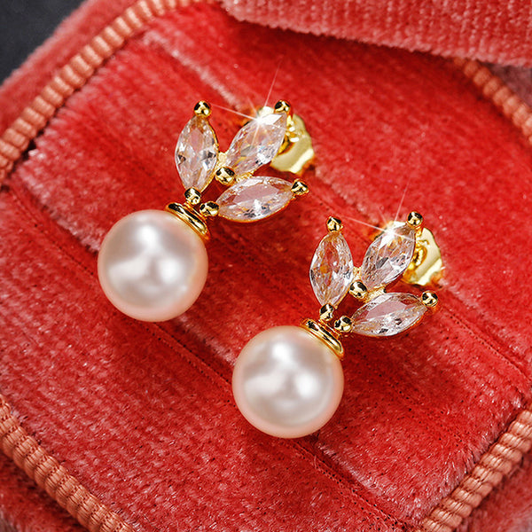 Gold Plated American Diamond Studded Pearl Drop Korean Earrings