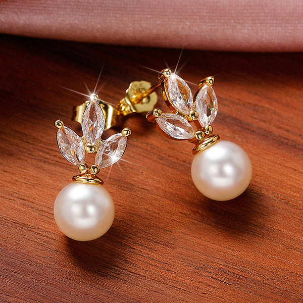Gold Plated American Diamond Studded Pearl Drop Korean Earrings