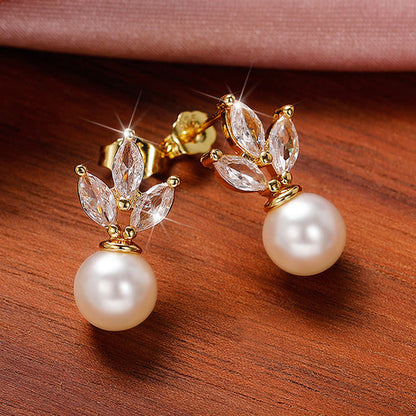 Gold Plated American Diamond Studded Pearl Drop Korean Earrings