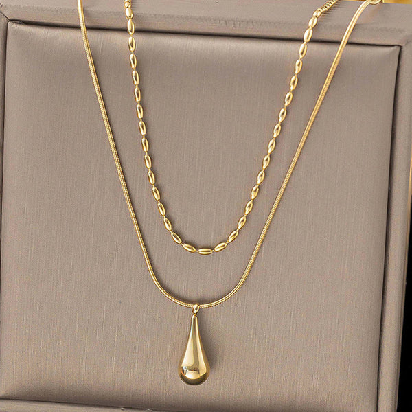Gold-Plated Anti Tarnish Minimalistic Teardrop Layered Necklace